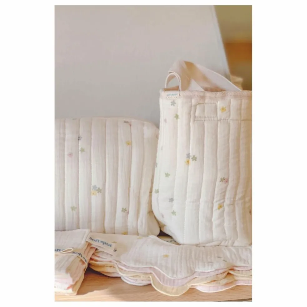 Panier de rangement Daisies en coton bio | Ecru