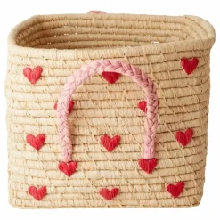 Panier de rangement en raphia Cœurs