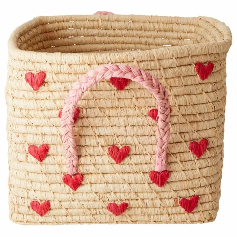Panier de rangement en raphia Cœurs