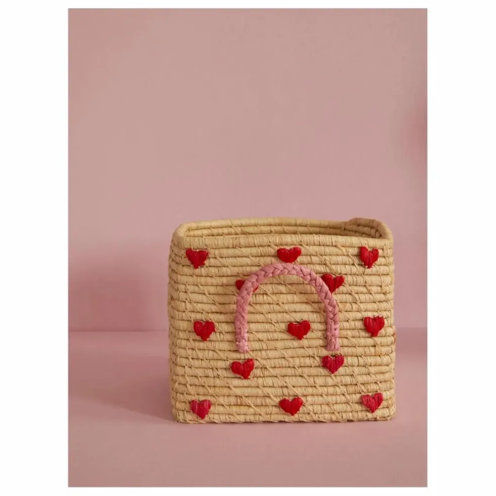 Panier de rangement en raphia Cœurs