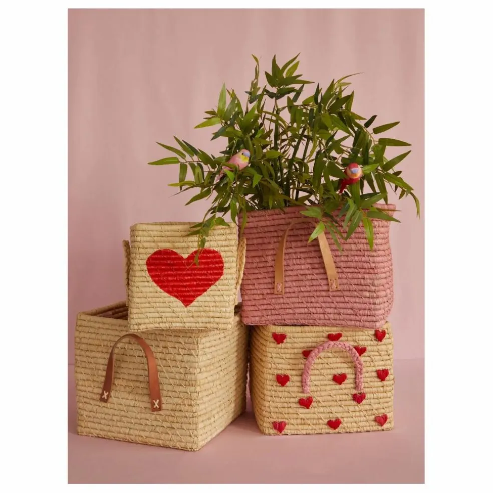 Panier de rangement en raphia Cœurs