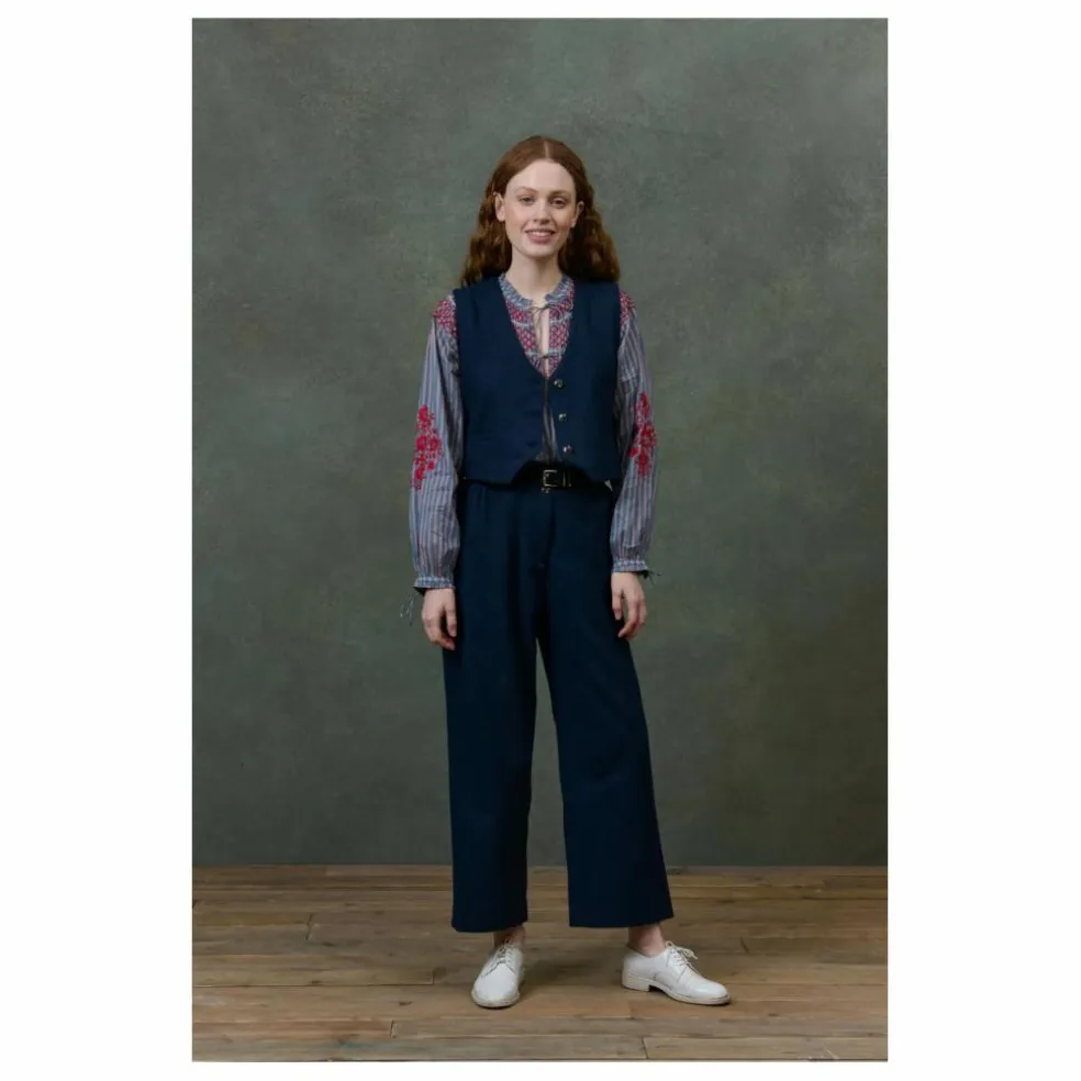 Pantalon Abuela Heringbone Laine - Collection Femme | Bleu marine