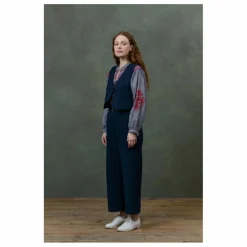Pantalon Abuela Heringbone Laine - Collection Femme | Bleu marine