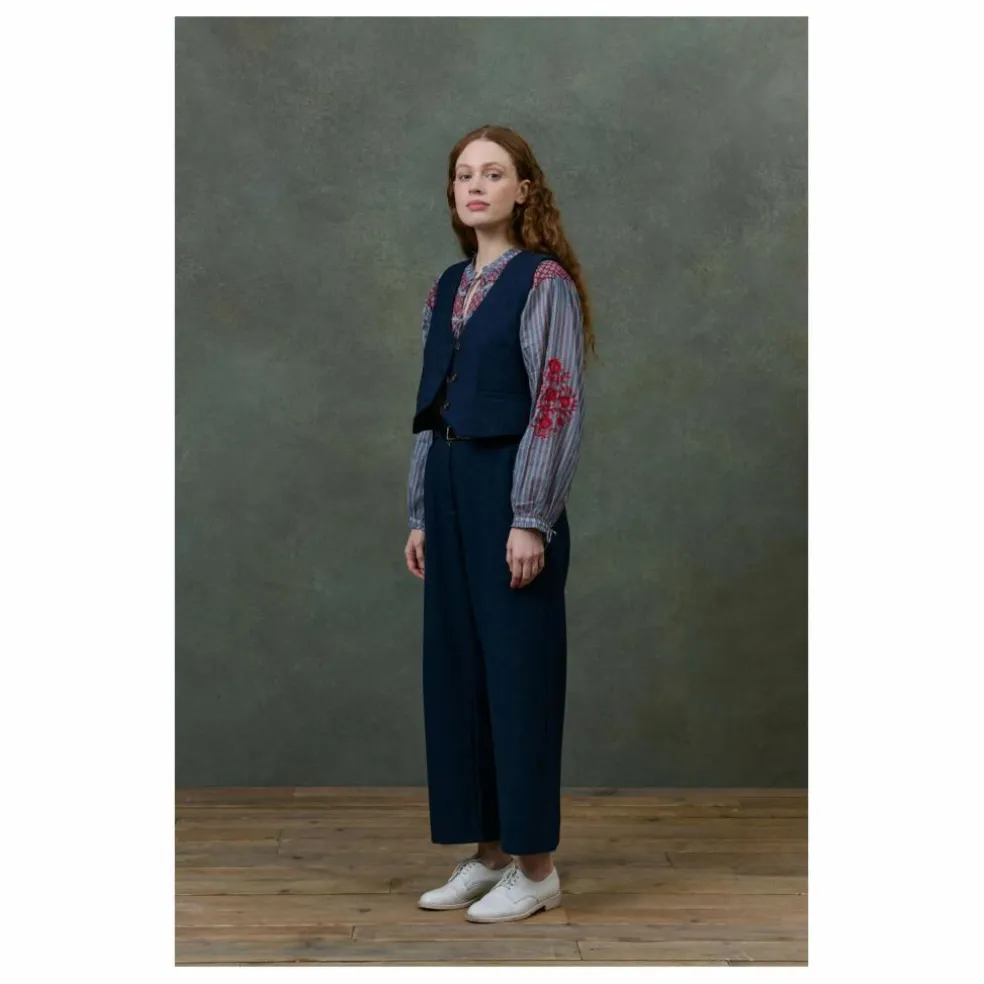 Pantalon Abuela Heringbone Laine - Collection Femme | Bleu marine