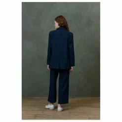 Pantalon Abuela Heringbone Laine - Collection Femme | Bleu marine