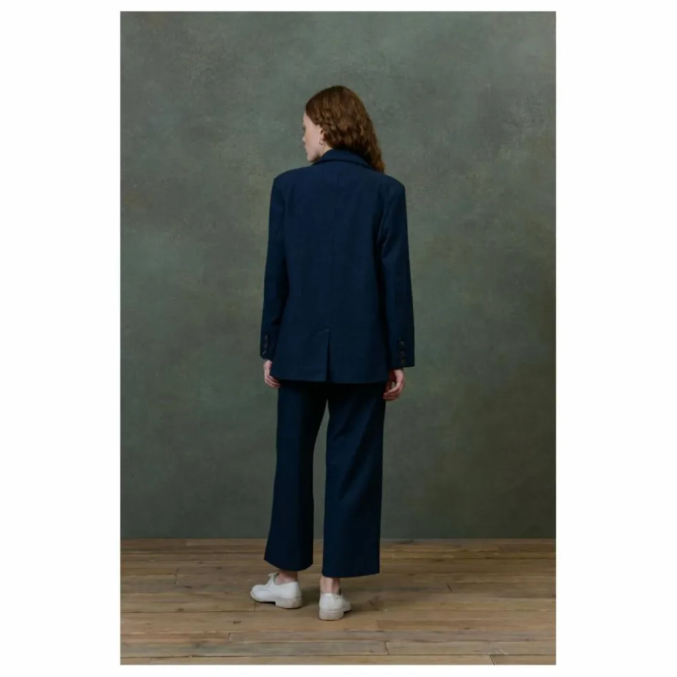 Pantalon Abuela Heringbone Laine - Collection Femme | Bleu marine