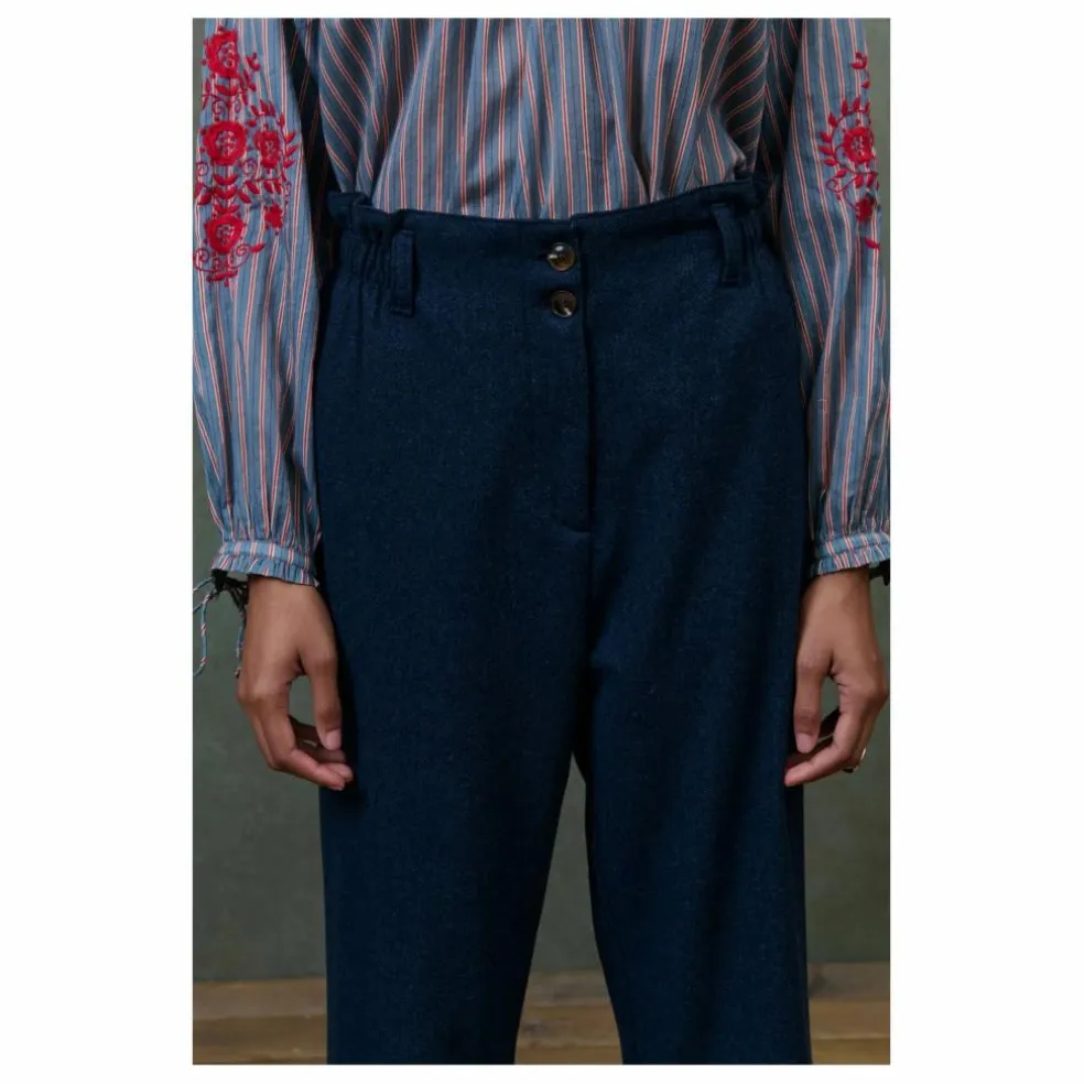 Pantalon Abuela Heringbone Laine - Collection Femme | Bleu marine