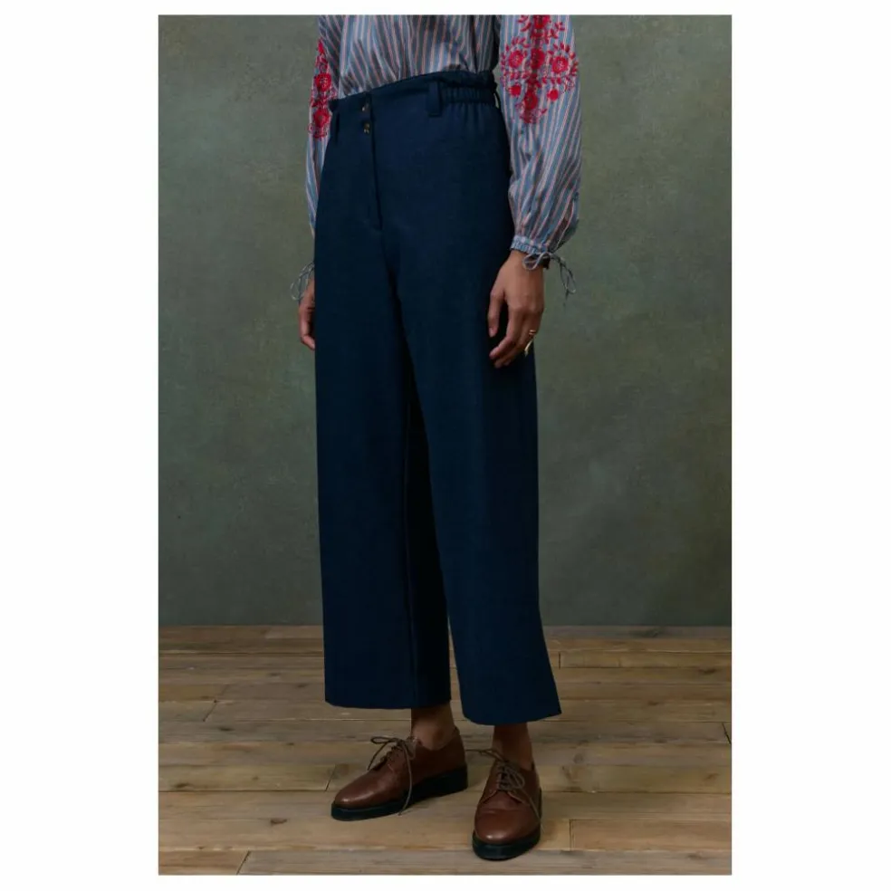 Pantalon Abuela Heringbone Laine - Collection Femme | Bleu marine