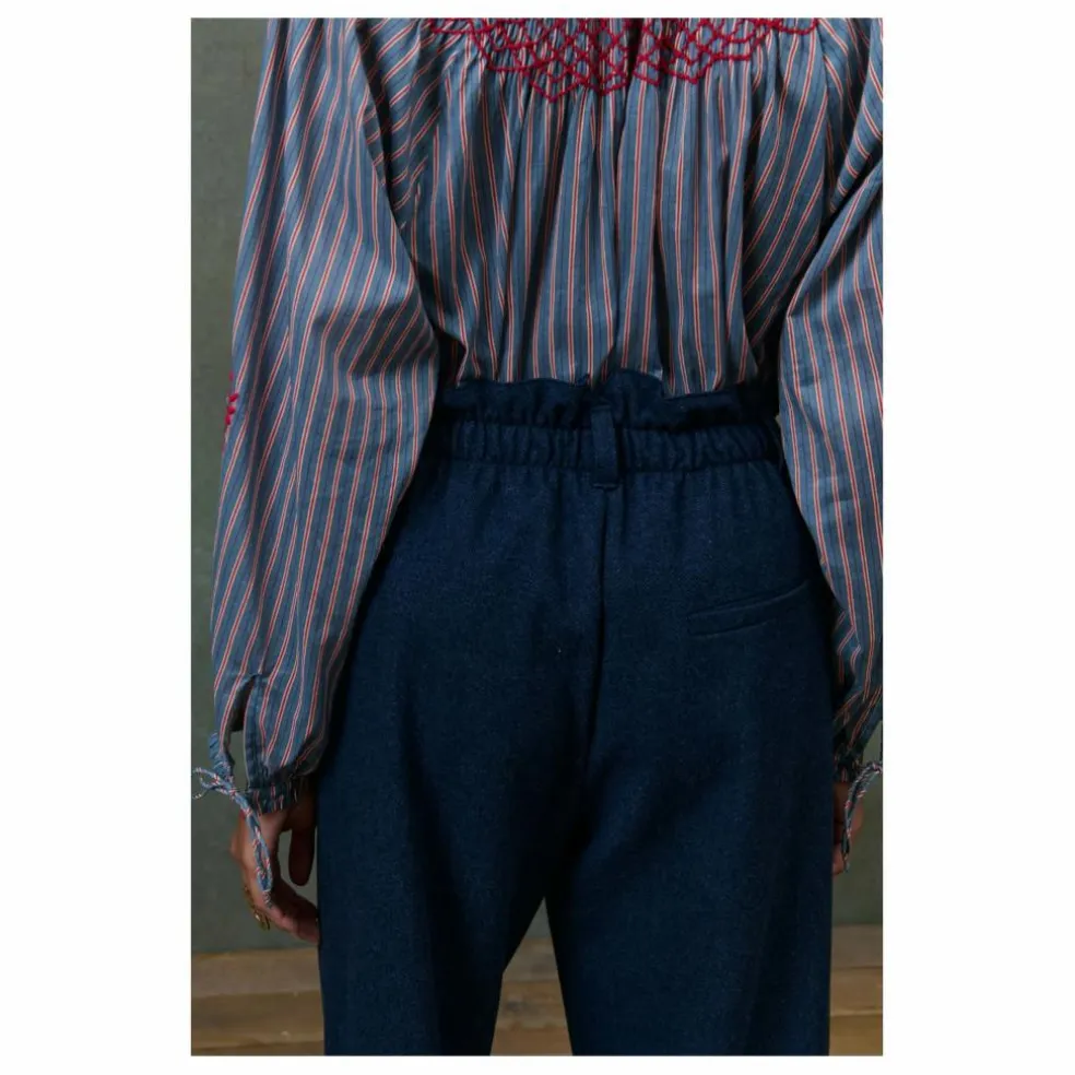 Pantalon Abuela Heringbone Laine - Collection Femme | Bleu marine