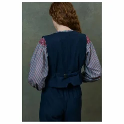 Pantalon Abuela Heringbone Laine - Collection Femme | Bleu marine