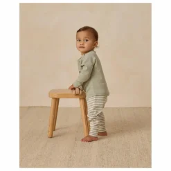 Pantalon Rayé Coton Bio | Vert céladon