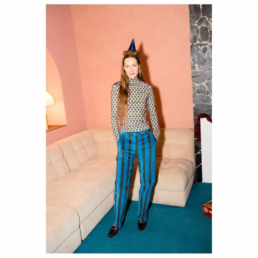 Pantalon Rayée Velours - Collection Femme | Bleu marine