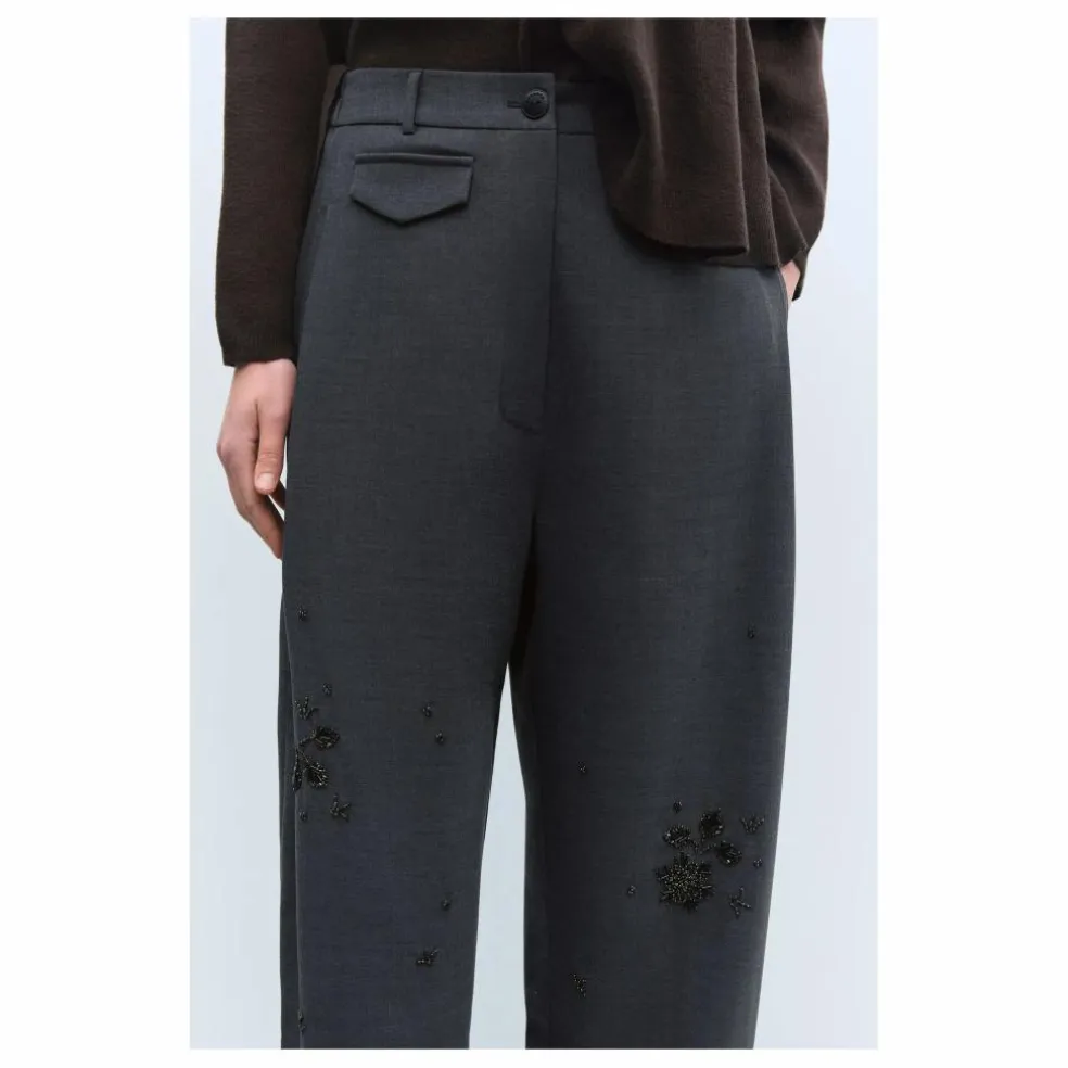 Pantalon Tailoring Perles Laine Vierge | Gris