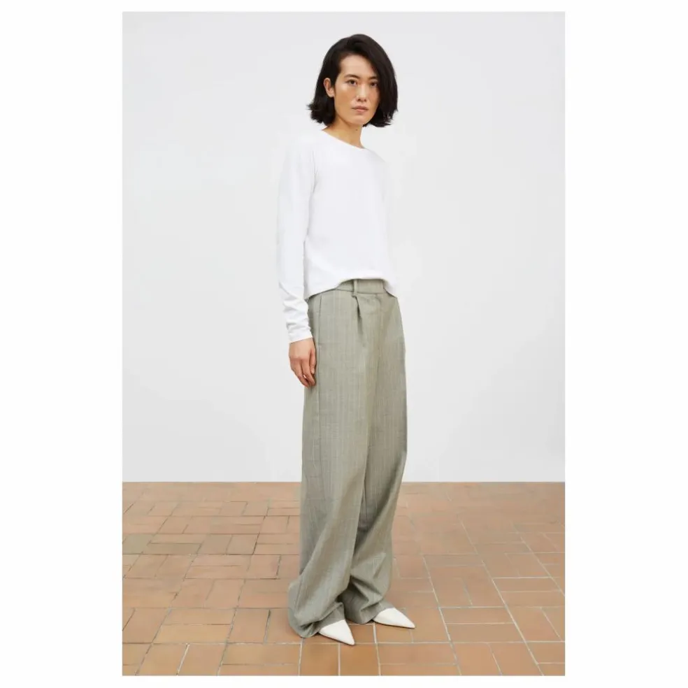 Pantalon Thom Rayé Laine | Gris clair