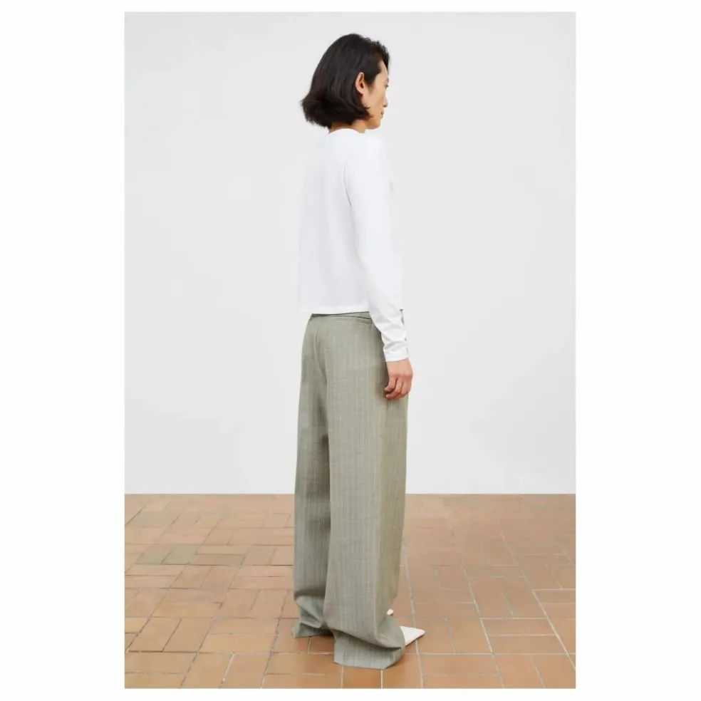 Pantalon Thom Rayé Laine | Gris clair