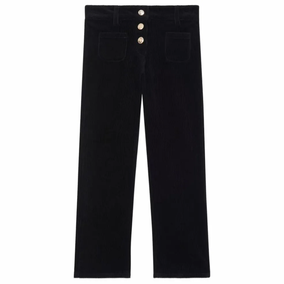 Pantalon Velours Côtelé Poches Devant | Noir
