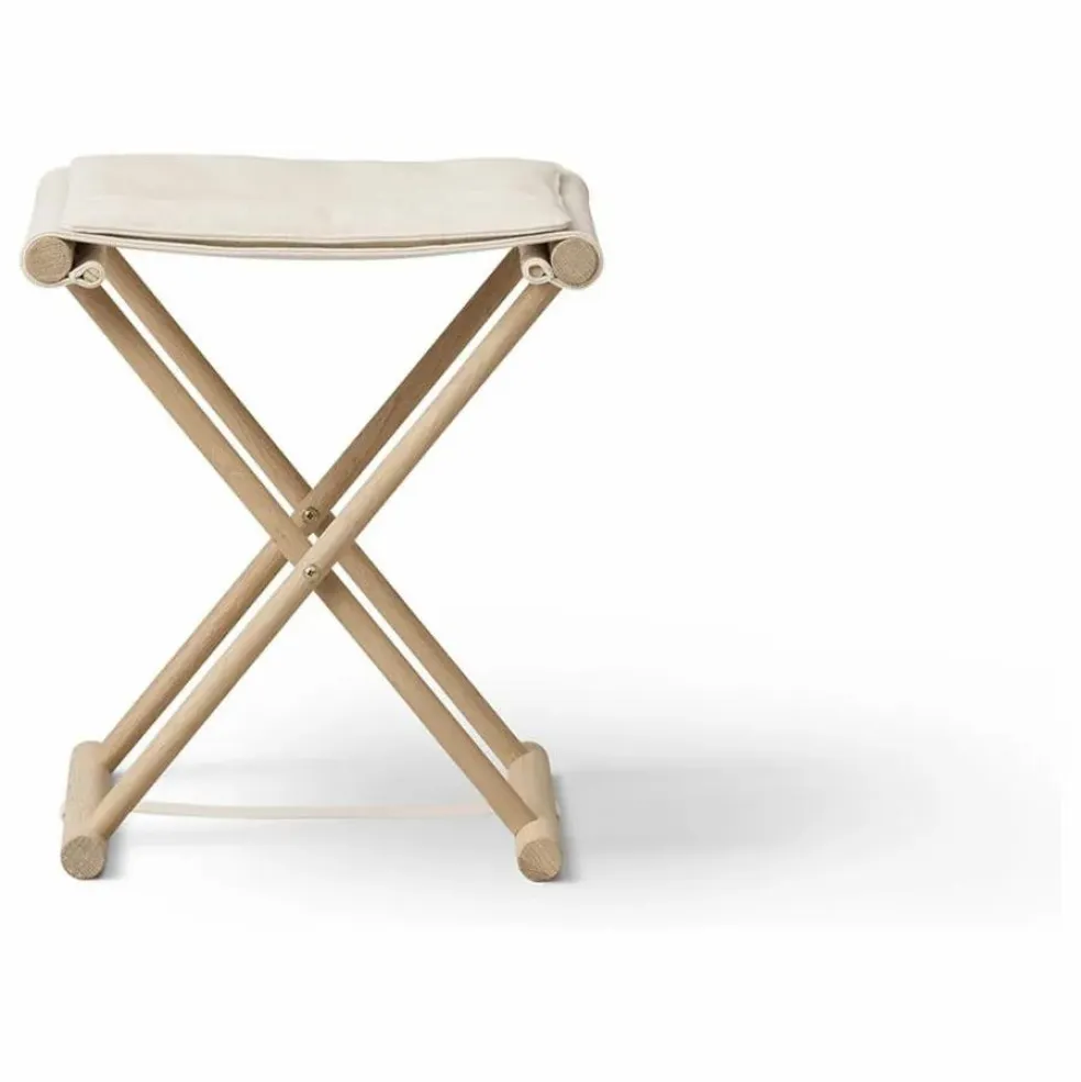Petit tabouret Camp en chêne et toile