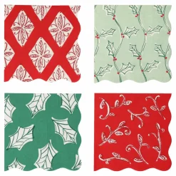 Petites serviettes Noël motifs Block Print - set de 16