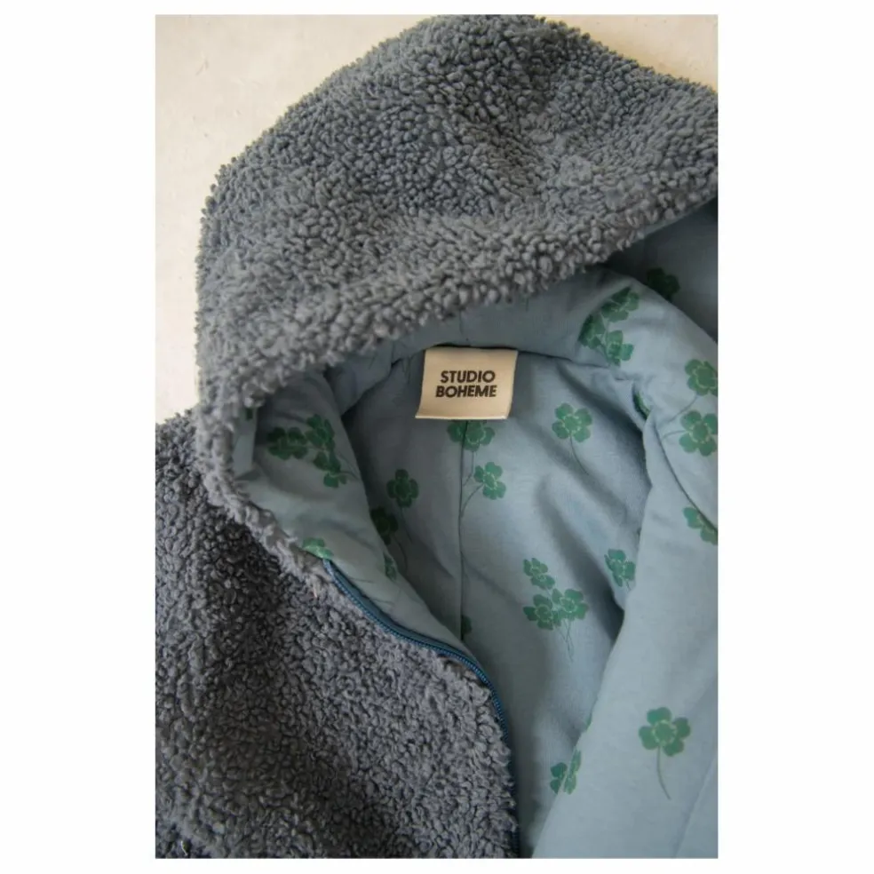 Pilote Façon Sherpa Pacha Trèfles Coton Bio | Bleu gris