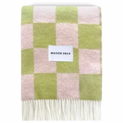 Plaid en laine Damier | Vert anis