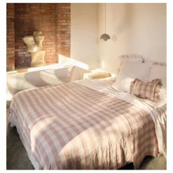 Plaid en lin lavé Vichy Cottage | Nude