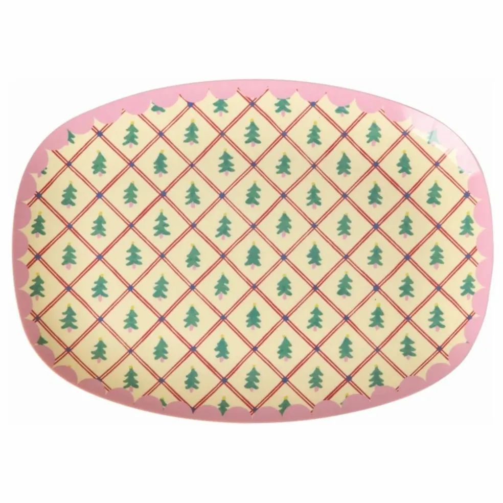 Plat rectangle en mélamine Sapins | Crème