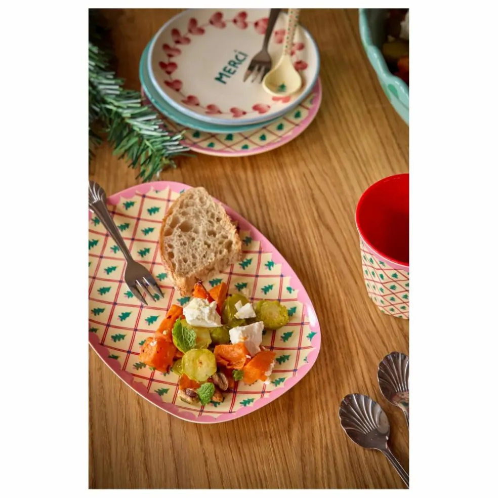 Plat rectangle en mélamine Sapins | Crème