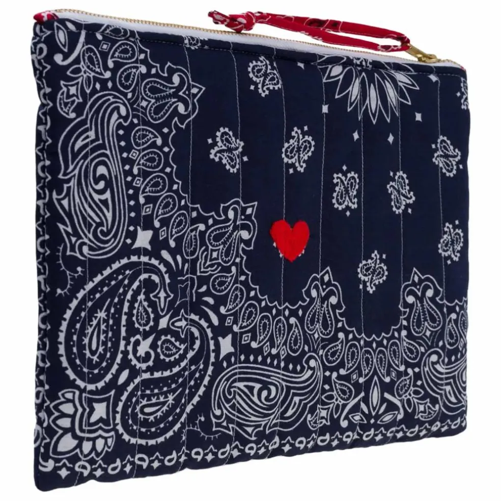 Pochette Zippée Matelassée Coeur | Bleu marine