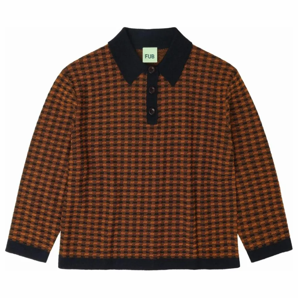 Polo Carreaux Laine de Mérinos | Bleu marine