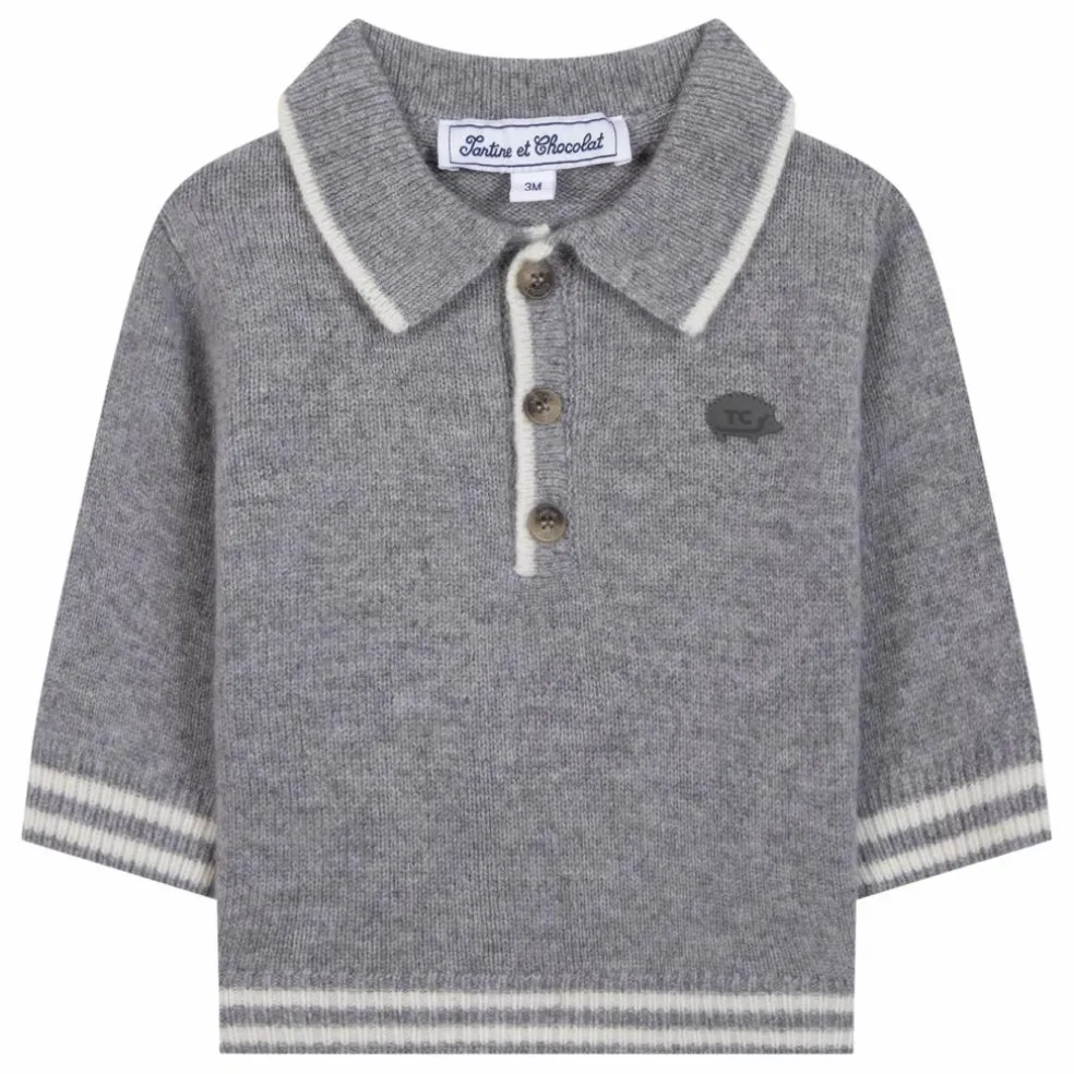 Polo Manches Longues Laine | Gris
