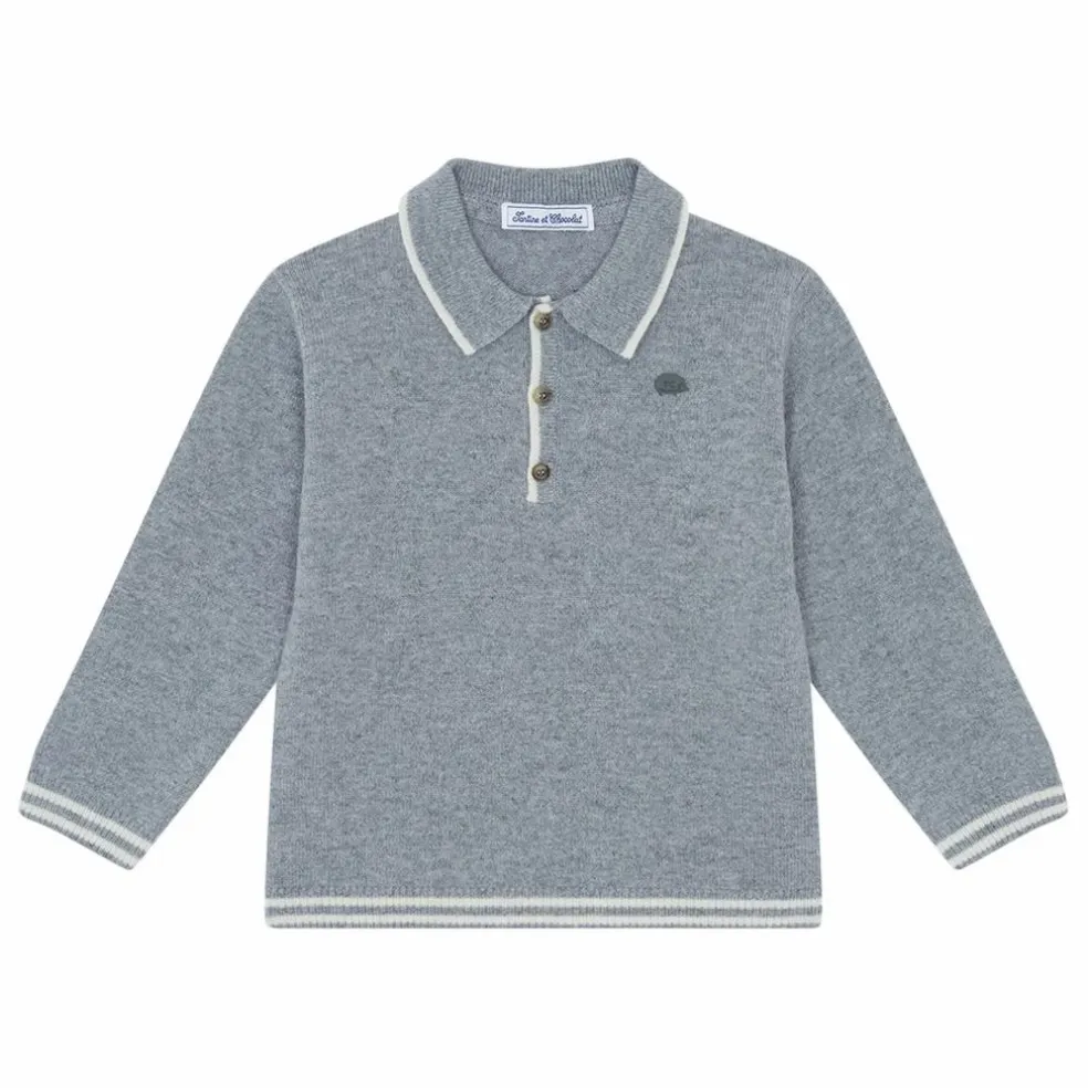 Polo Manches Longues Laine | Gris