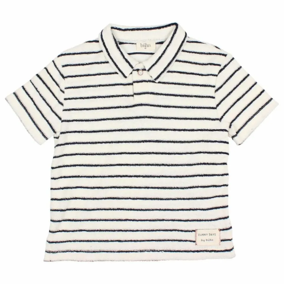 Polo Terry Rayures Eponge Coton Bio | Bleu
