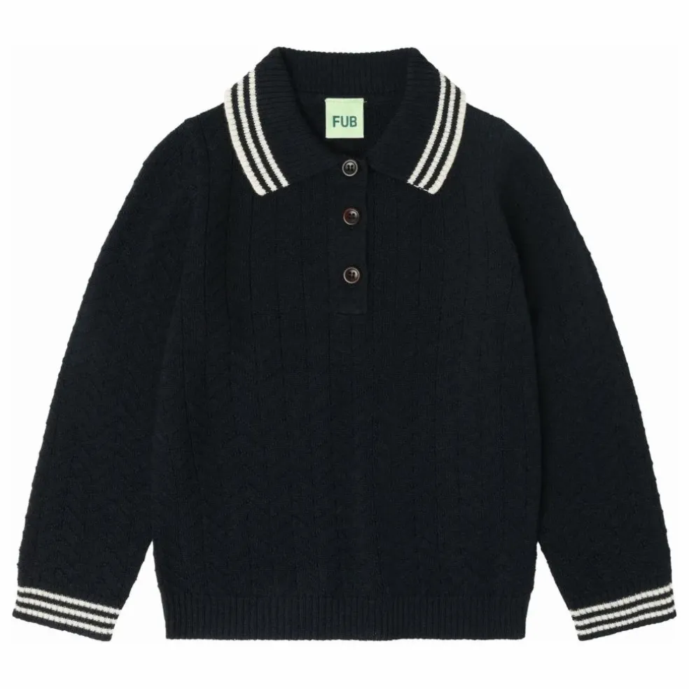 Polo Zigzag Laine de Mérinos | Bleu marine