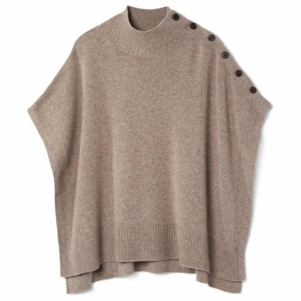 Poncho Boutonné Cachemire | Beige