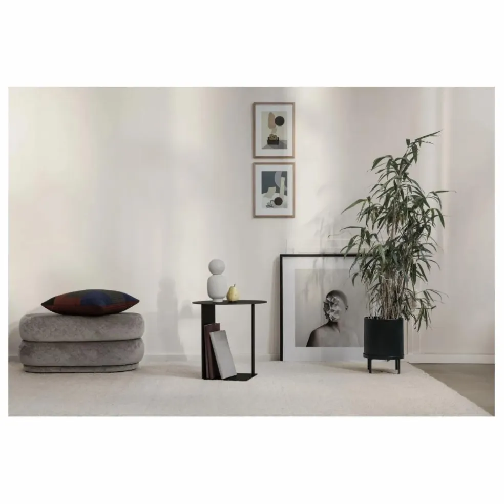 Pouf en velours dévoré | Beige