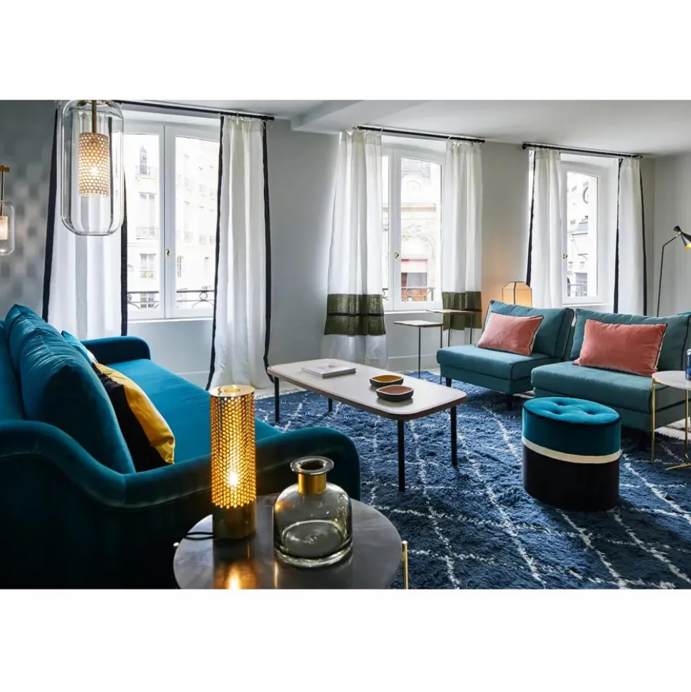 Pouf Léo en velours | Bleu Sarah