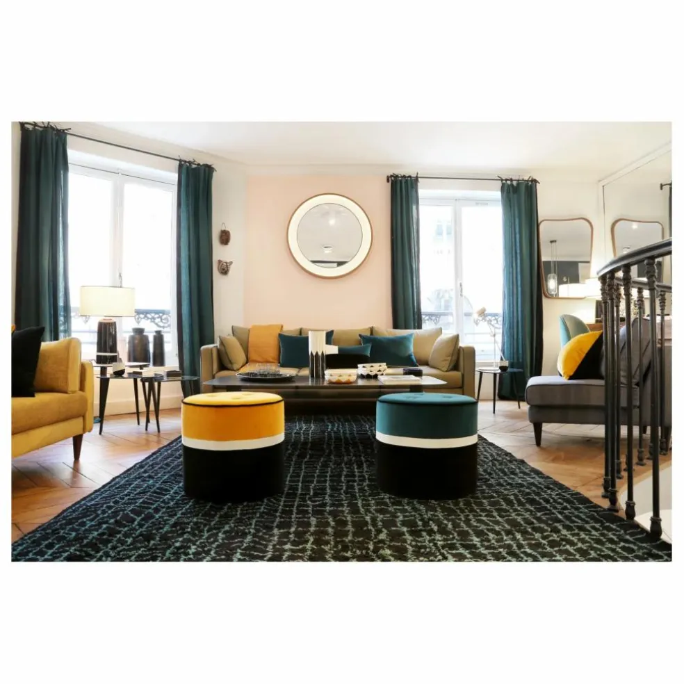 Pouf Léo en velours | Vert sapin