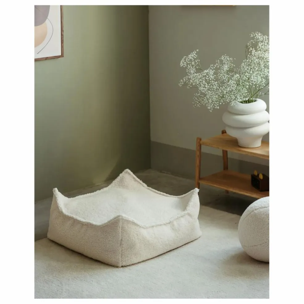 Pouf ottoman en teddy | Ecru