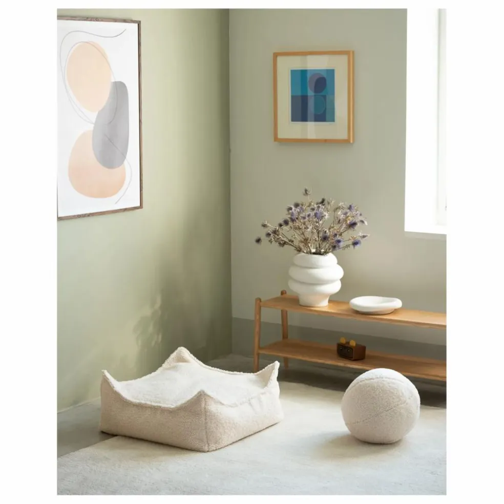 Pouf ottoman en teddy | Ecru