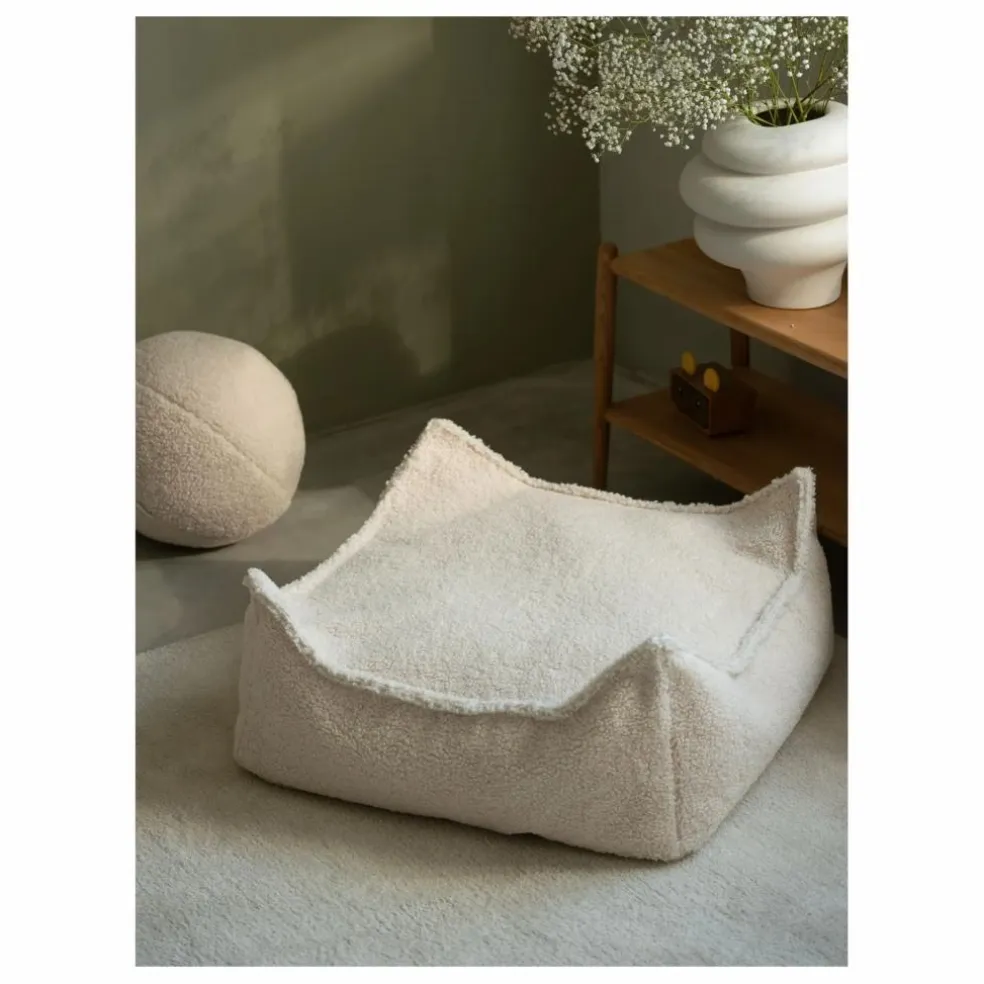 Pouf ottoman en teddy | Ecru
