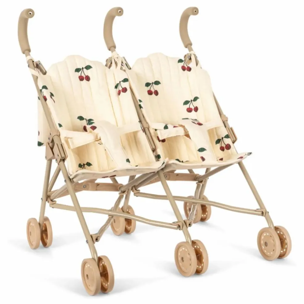 Poussette pour poupées jumelles Cerise | Ecru