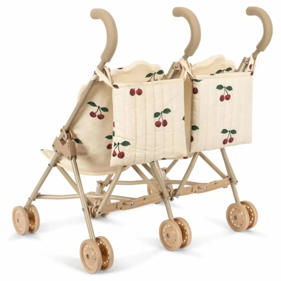 Poussette pour poupées jumelles Cerise | Ecru