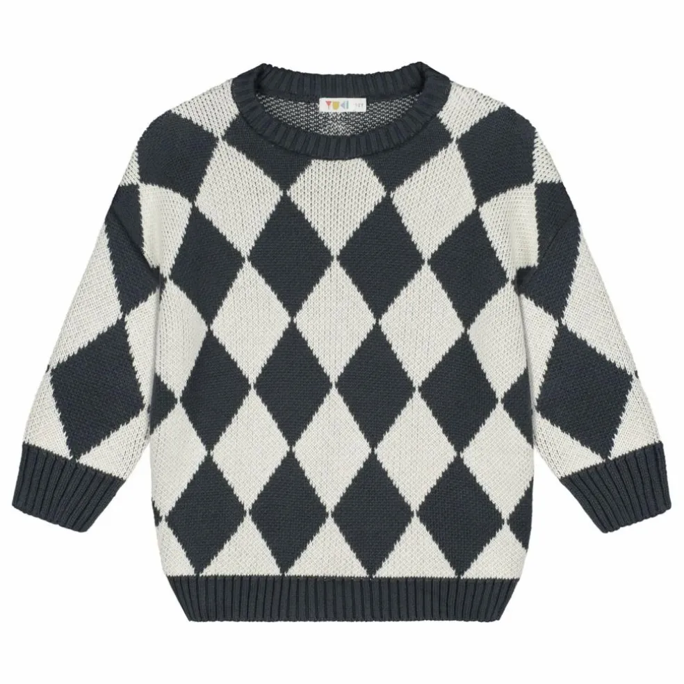 Pull Carreaux Coton Bio | Gris