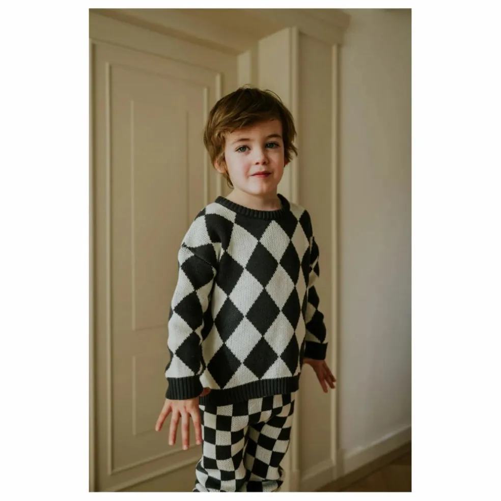 Pull Carreaux Coton Bio | Gris
