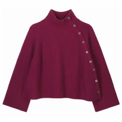 Pull Col Montant Boutonné Oversize Côtes Cachemire | Prune