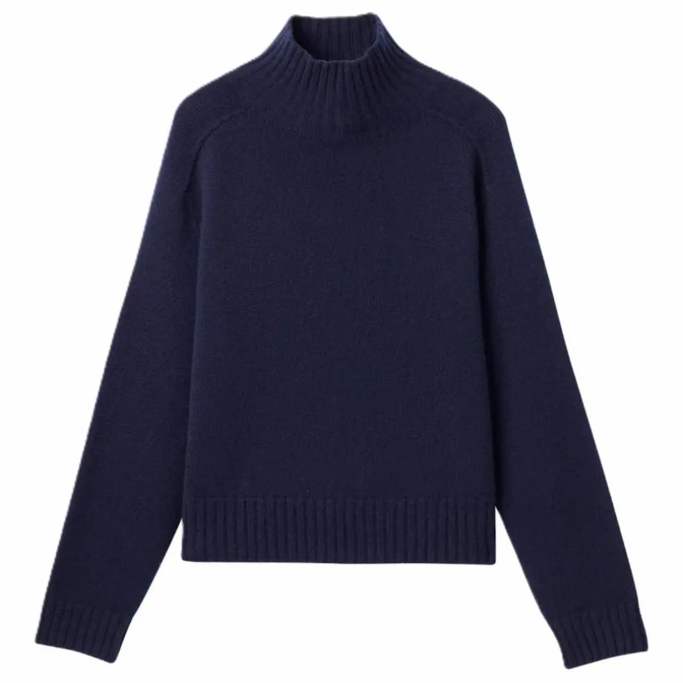 Pull Col Montant Manches Marteau Cachemire | Bleu marine