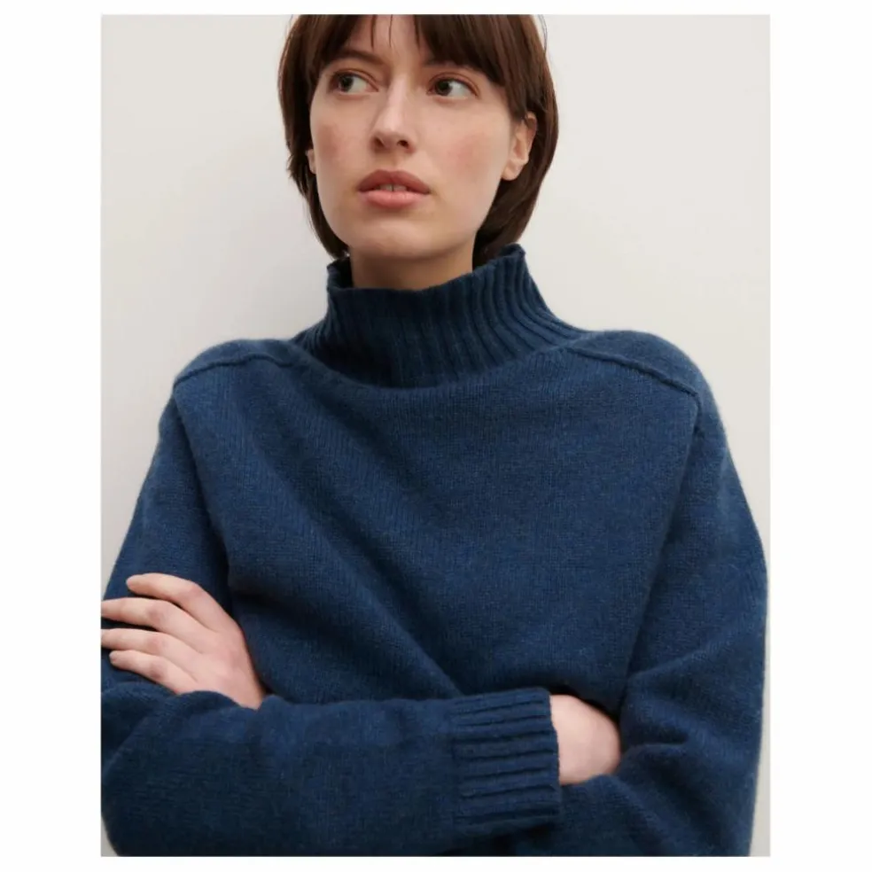 Pull Col Montant Manches Marteau Cachemire | Bleu marine