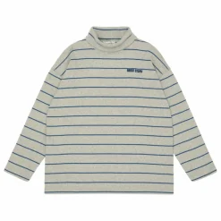 Pull Col Roulé Côtelé Rayé Coton Bio | Gris