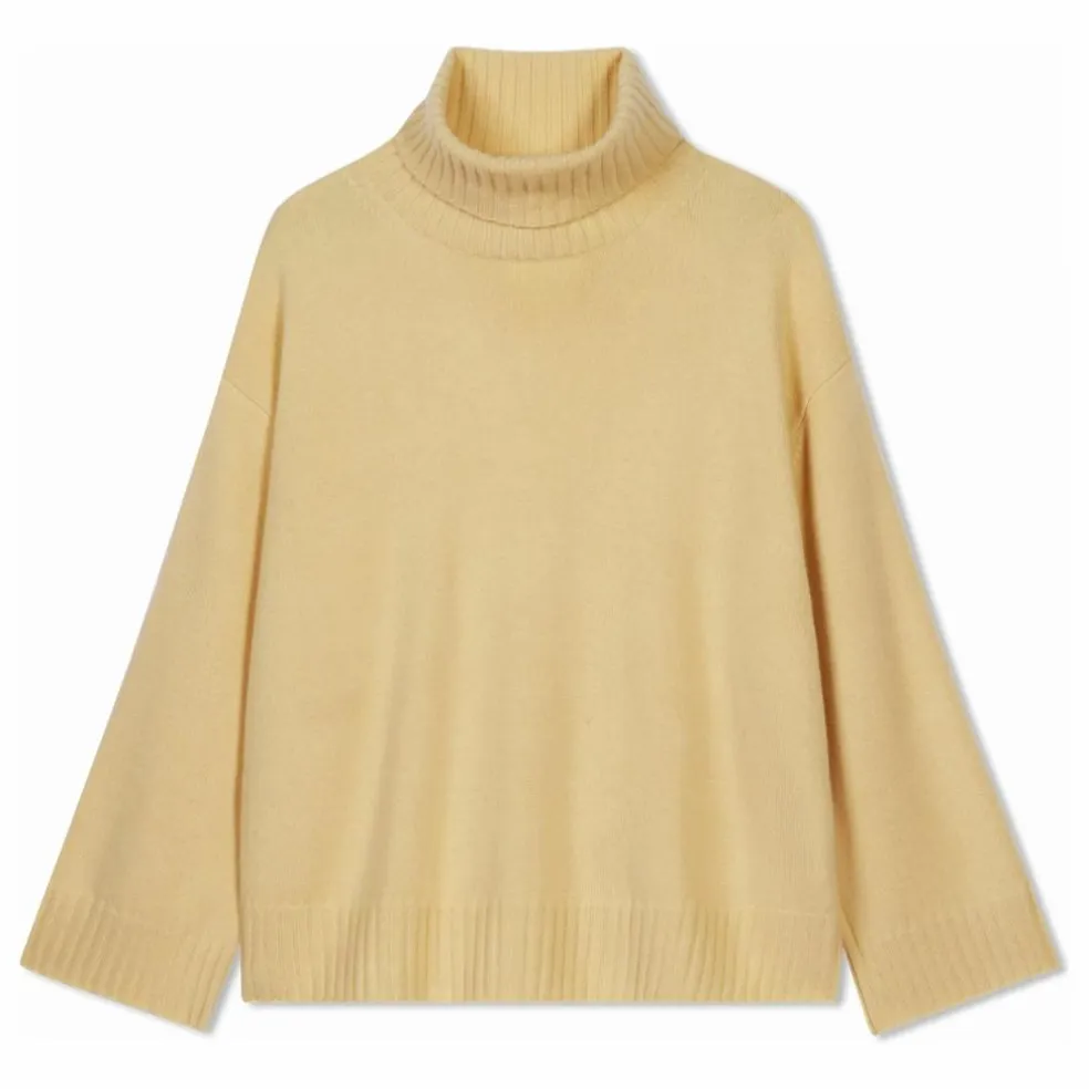 Pull Col Roulé Oversize Côtes Cachemire | Jaune pâle