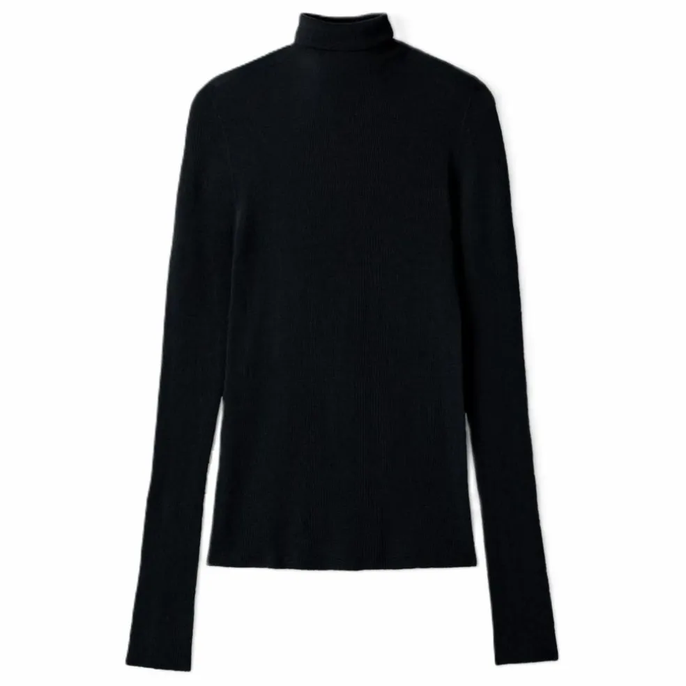 Pull Col Roulé Ultrafin Sans Couture Cachemire | Noir